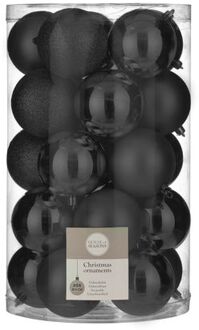 House of Seasons 25x stuks kunststof kerstballen zwart 8 cm - Kerstbal