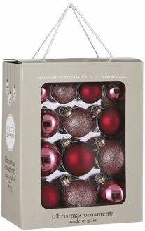 House of Seasons 26x Glazen kerstballen rood 5-6-7 cm mat/glans/glitter Donkerrood
