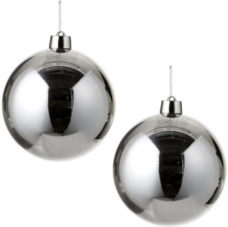 House of Seasons 2x Grote kunststof kerstbal zilver 25 cm - Groot formaat zilveren kerstballen