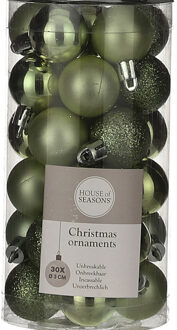 House of Seasons 30x Kleine kunststof kerstballen donkergroen 3 cm - Kerstbal