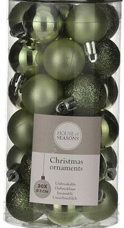 House of Seasons 30x Kleine kunststof kerstballen donkergroen 3 cm - Kerstbal