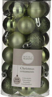House of Seasons 30x Kleine kunststof kerstballen donkergroen 3 cm