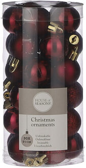 House of Seasons 30x Kleine kunststof kerstballen donkerrood 3 cm