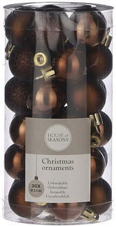 House of Seasons 30x Kleine kunststof kerstballen kastanje bruin 3 cm Donkerbruin