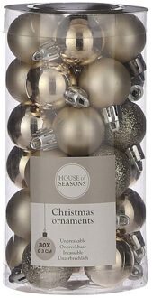 House of Seasons 30x Kleine kunststof kerstballen licht champagne 3 cm Beige