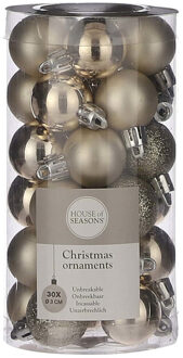 House of Seasons 30x Kleine kunststof kerstballen licht champagne 3 cm
