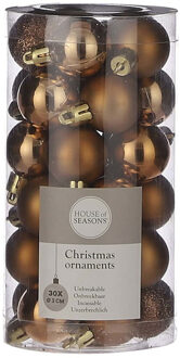 House of Seasons 30x Kleine kunststof kerstballen licht koper 3 cm