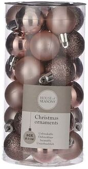 House of Seasons 30x Kleine kunststof kerstballen lichtroze 3 cm - Kerstbal