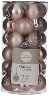 House of Seasons 30x Kleine kunststof kerstballen lichtroze 3 cm