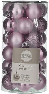 House of Seasons 30x Kleine kunststof kerstballen lila paars 3 cm - Kerstbal