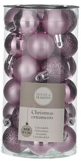 House of Seasons 30x Kleine kunststof kerstballen lila paars 3 cm - Kerstbal