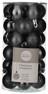 House of Seasons 30x Kleine kunststof kerstballen zwart 3 cm - Kerstbal