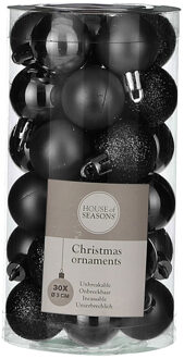 House of Seasons 30x Kleine kunststof kerstballen zwart 3 cm