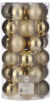 House of Seasons 30x Kunststof kerstballen goud 6 cm - Kerstbal Goudkleurig