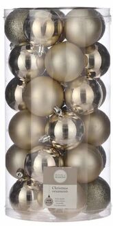 House of Seasons 30x Kunststof kerstballen licht champagne 6 cm - Kerstbal Champagnekleurig
