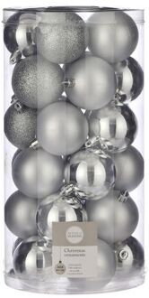House of Seasons 30x Kunststof kerstballen zilver 6 cm - Kerstbal Zilverkleurig