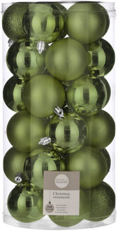 House of Seasons 30x stuks kunststof kerstballen donkergroen 6 cm - Kerstbal