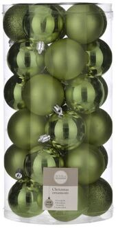 House of Seasons 30x stuks kunststof kerstballen donkergroen 6 cm - Kerstbal