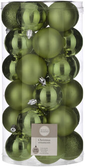 House of Seasons 30x stuks kunststof kerstballen donkergroen 6 cm