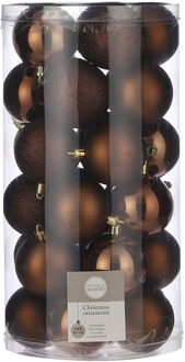 House of Seasons 30x stuks kunststof kerstballen kastanje bruin 6 cm kerstversiering