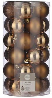 House of Seasons 30x stuks kunststof kerstballen licht koper 6 cm kerstversiering - Kerstbal Koperkleurig