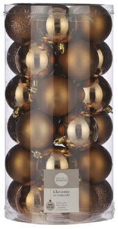 House of Seasons 30x stuks kunststof kerstballen licht koper 6 cm kerstversiering