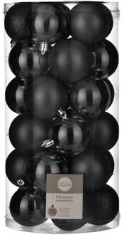 House of Seasons 30x stuks kunststof kerstballen zwart 6 cm - Kerstbal