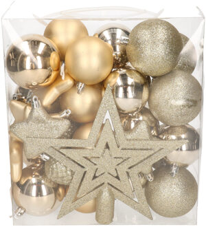 House of Seasons 39x stuks kunststof kerstballen en kerstornamenten met ster piek champagne mix