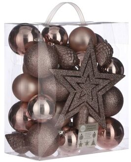 House of Seasons 39x stuks kunststof kerstballen en kerstornamenten met ster piek roze mix - Kerstbal