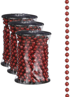 House of Seasons 3x stuks kerstboom kralenslingers rood 500 cm kerstslingers
