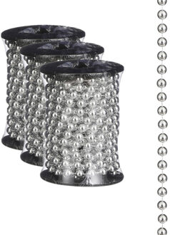 House of Seasons 3x stuks kerstboom kralenslingers zilver 500 cm kerstslingers