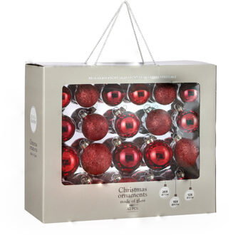 House of Seasons 42x Glazen kerstballen rood 5-6-7 cm mat/glans