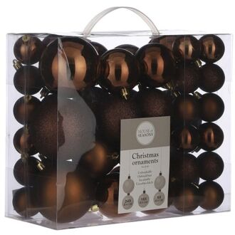 House of Seasons 46x stuks kunststof kerstballen bruin 4, 6 en 8 cm - Kerstbal