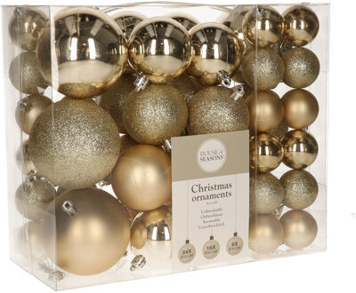 House of Seasons 46x stuks kunststof kerstballen champagne 4, 6 en 8 cm