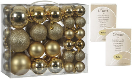 House of Seasons 46x stuks kunststof kerstballen goud 4, 6 en 8 cm inclusief kerstbalhaakjes - Kerstbal Goudkleurig