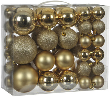 House of Seasons 46x stuks kunststof kerstballen goud 4, 6 en 8 cm