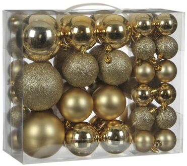 House of Seasons 46x stuks kunststof kerstballen goud 4, 6 en 8 cm