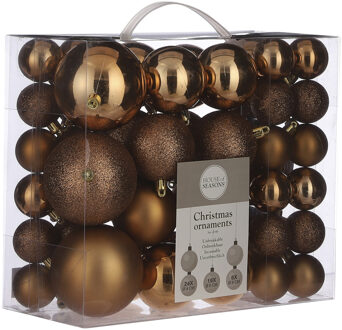 House of Seasons 46x stuks kunststof kerstballen koper bruin 4, 6 en 8 cm - Kerstbal Koperkleurig