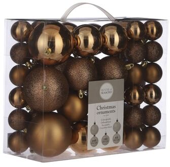 House of Seasons 46x stuks kunststof kerstballen koper bruin 4, 6 en 8 cm - Kerstbal Koperkleurig