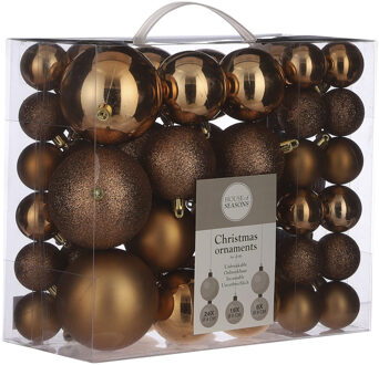 House of Seasons 46x stuks kunststof kerstballen koper bruin 4, 6 en 8 cm
