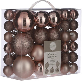 House of Seasons 46x stuks kunststof kerstballen roze 4, 6 en 8 cm - Kerstbal