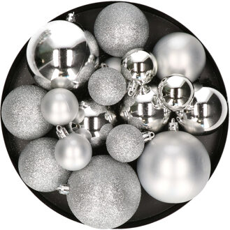 House of Seasons 46x stuks kunststof kerstballen zilver 4, 6 en 8 cm - Kerstbal Zilverkleurig