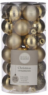 House of Seasons 60x Kleine kunststof kerstballen goud 3 cm - Kerstbal Goudkleurig