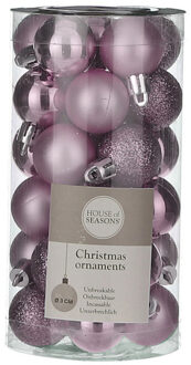 House of Seasons 60x Kleine kunststof kerstballen lila paars 3 cm - Kerstbal