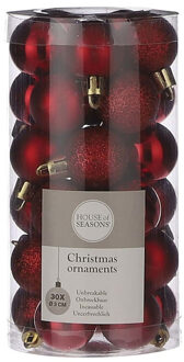 House of Seasons 60x Kleine kunststof kerstballen rood 3 cm - Kerstbal