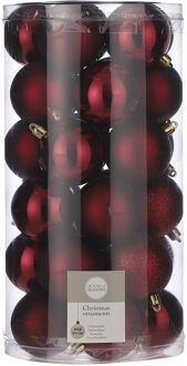 House of Seasons 60x Kunststof kerstballen donkerrood 6 cm - Kerstbal