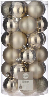 House of Seasons 60x Kunststof kerstballen licht champagne 6 cm - Kerstbal Champagnekleurig