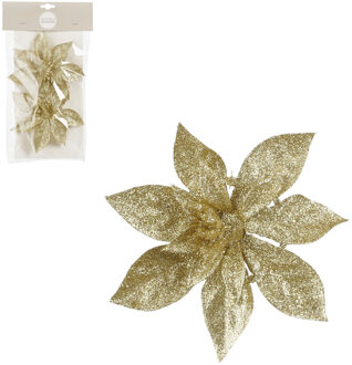 House of Seasons Decoratie bloemen op clip - 2x stuks - goud - 15 cm - polystyreen
