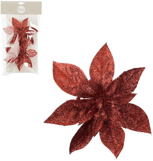 House of Seasons Decoratie bloemen op clip - 2x stuks - rood - 15 cm - polystyreen