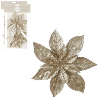 House of Seasons Decoratie bloemen op clip - 4x stuks - champagne - 15 cm - polystyreen